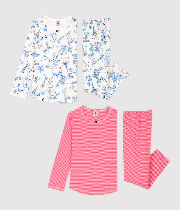 Confezione da 2 pigiami bambina millerighe e fantasia Parigi in cotone multicolore